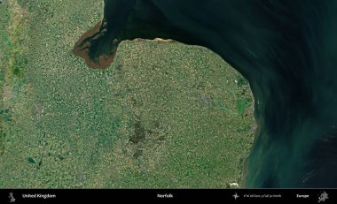 Norfolk. Birleşik Krallık 'ın idari alanı bir uydu görüntüsü üzerinde