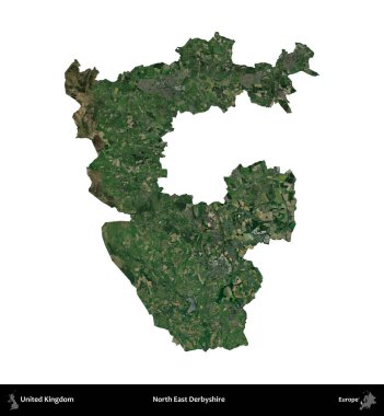 Kuzey Doğu Derbyshire. Birleşik Krallık 'ın idari alanı uydudan beyaza izole edildi.
