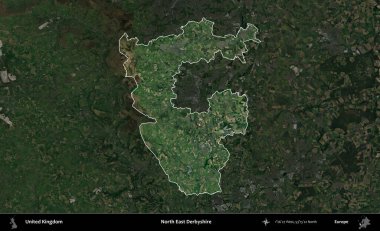 Kuzey Doğu Derbyshire. Birleşik Krallık 'ın idari alanı karartılmış bir uydu üzerinde vurgulanmış ve özetlenmiştir.