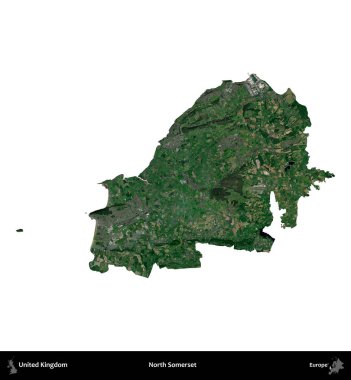 Kuzey Somerset. Birleşik Krallık 'ın idari alanı uydudan beyaza izole edildi.
