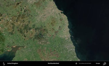 Northumberland 'de. Birleşik Krallık 'ın idari alanı bir uydu görüntüsü üzerinde