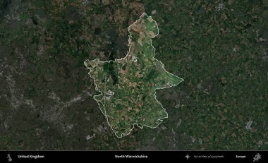 Kuzey Warwickshire. Birleşik Krallık 'ın idari alanı karartılmış bir uydu üzerinde vurgulanmış ve özetlenmiştir.