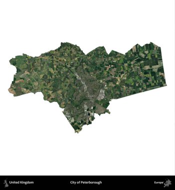 Peterborough şehri. Birleşik Krallık 'ın idari alanı uydudan beyaza izole edildi.