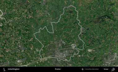 Preston. Birleşik Krallık 'ın idari bölgesini A uydusundan gösteren bir görüntü.