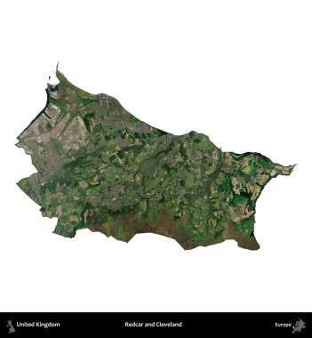 Redcar ve Cleveland. Birleşik Krallık 'ın idari alanı uydudan beyaza izole edildi.