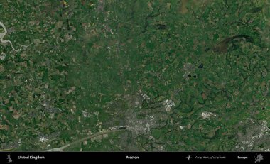 Preston. Birleşik Krallık 'ın idari alanı bir uydu görüntüsü üzerinde