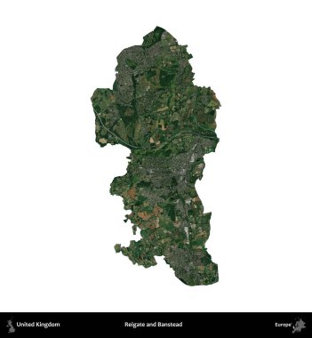 Reigate ve Banstead. Birleşik Krallık 'ın idari alanı uydudan beyaza izole edildi.