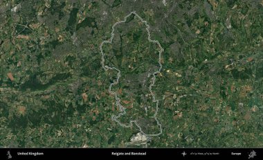 Reigate ve Banstead. Birleşik Krallık 'ın idari bölgesini A uydusundan gösteren bir görüntü.