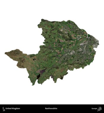 Renfrewshire 'da. Birleşik Krallık 'ın idari alanı uydudan beyaza izole edildi.