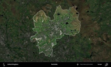 Rochdale 'de. Birleşik Krallık 'ın idari alanı karartılmış bir uydu üzerinde vurgulanmış ve özetlenmiştir.