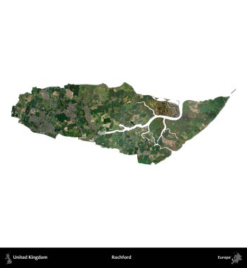 Rochford. Birleşik Krallık 'ın idari alanı uydudan beyaza izole edildi.