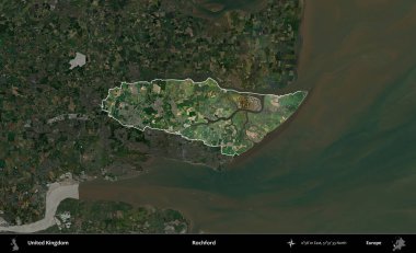 Rochford. Birleşik Krallık 'ın idari alanı karartılmış bir uydu üzerinde vurgulanmış ve özetlenmiştir.