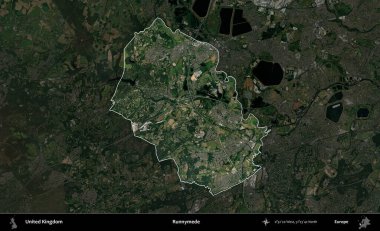 Runnymede. Birleşik Krallık 'ın idari alanı karartılmış bir uydu üzerinde vurgulanmış ve özetlenmiştir.