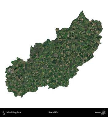 Rushcliffe. Birleşik Krallık 'ın idari alanı uydudan beyaza izole edildi.