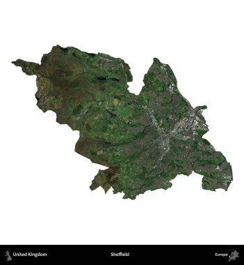 Sheffield. Birleşik Krallık 'ın idari alanı uydudan beyaza izole edildi.
