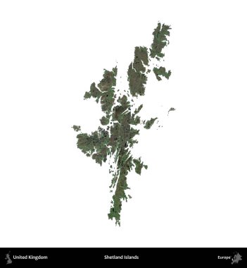 Shetland Adaları. Birleşik Krallık 'ın idari alanı uydudan beyaza izole edildi.