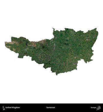 Somerset. Birleşik Krallık 'ın idari alanı uydudan beyaza izole edildi.