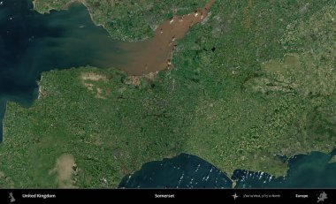 Somerset. Birleşik Krallık 'ın idari alanı bir uydu görüntüsü üzerinde