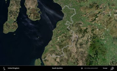 Güney Ayrshire. Birleşik Krallık 'ın idari bölgesini A uydusundan gösteren bir görüntü.