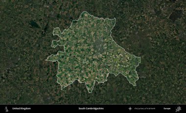 Güney Cambridgeshire. Birleşik Krallık 'ın idari alanı karartılmış bir uydu üzerinde vurgulanmış ve özetlenmiştir.