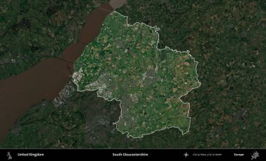 Güney Gloucestershire. Birleşik Krallık 'ın idari alanı karartılmış bir uydu üzerinde vurgulanmış ve özetlenmiştir.