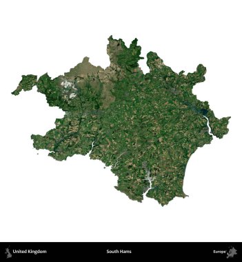 South Hams 'da. Birleşik Krallık 'ın idari alanı uydudan beyaza izole edildi.