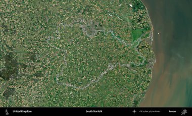 Güney Norfolk. Birleşik Krallık 'ın idari bölgesini A uydusundan gösteren bir görüntü.