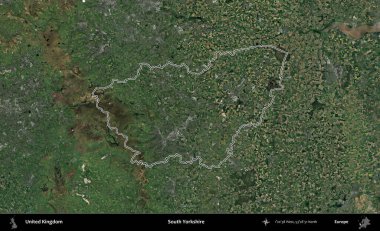 Güney Yorkshire. Birleşik Krallık 'ın idari bölgesini A uydusundan gösteren bir görüntü.