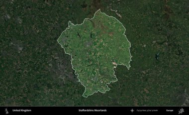 Staffordshire bozkırları. Birleşik Krallık 'ın idari alanı karartılmış bir uydu üzerinde vurgulanmış ve özetlenmiştir.