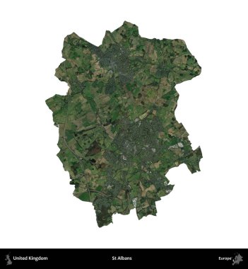 Aziz Albans. Birleşik Krallık 'ın idari alanı uydudan beyaza izole edildi.