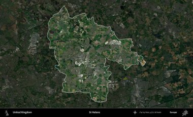 Aziz Helens. Birleşik Krallık 'ın idari alanı karartılmış bir uydu üzerinde vurgulanmış ve özetlenmiştir.