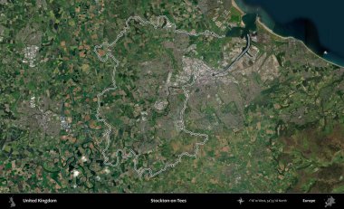 Stockton-on-Tees. Birleşik Krallık 'ın idari bölgesini A uydusundan gösteren bir görüntü.