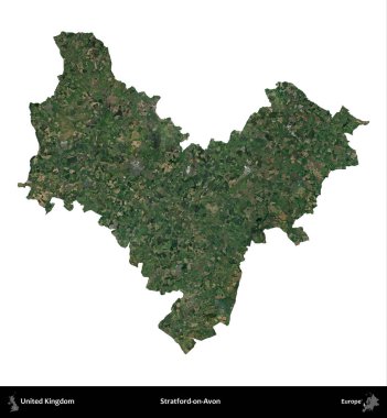 Stratford-on-Avon. Birleşik Krallık 'ın idari alanı uydudan beyaza izole edildi.