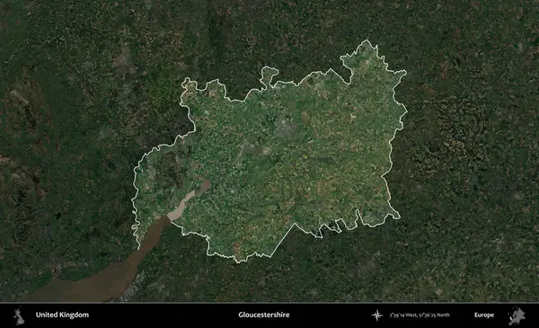 Gloucestershire 'da. Birleşik Krallık 'ın idari alanı karartılmış bir uydu üzerinde vurgulanmış ve özetlenmiştir.