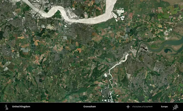 Gravesham. Birleşik Krallık 'ın idari alanı bir uydu görüntüsü üzerinde
