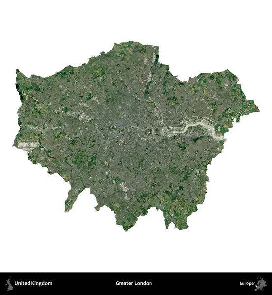 Büyük Londra. Birleşik Krallık 'ın idari alanı uydudan beyaza izole edildi.