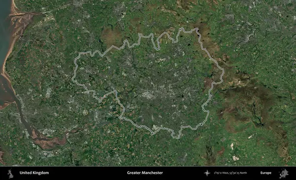 Daha büyük Manchester. Birleşik Krallık 'ın idari bölgesini A uydusundan gösteren bir görüntü.