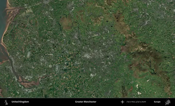 Daha büyük Manchester. Birleşik Krallık 'ın idari alanı bir uydu görüntüsü üzerinde