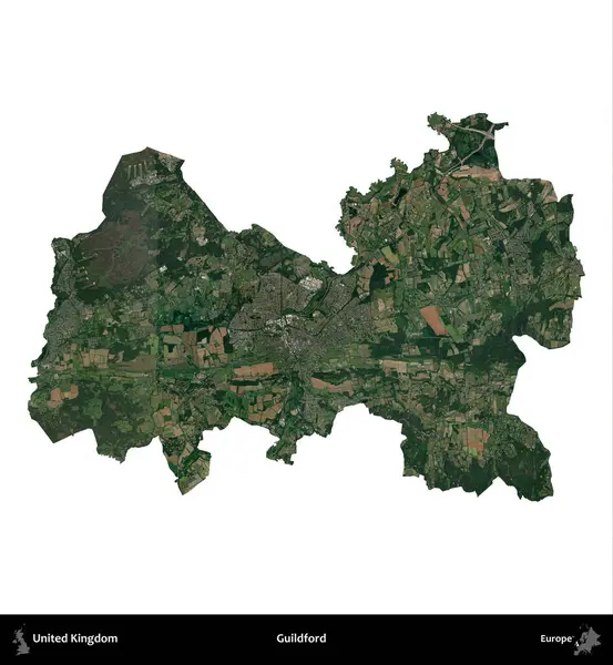 Guildford. Birleşik Krallık 'ın idari alanı uydudan beyaza izole edildi.