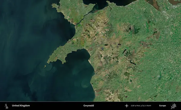 Gwynedd. Birleşik Krallık 'ın idari alanı bir uydu görüntüsü üzerinde