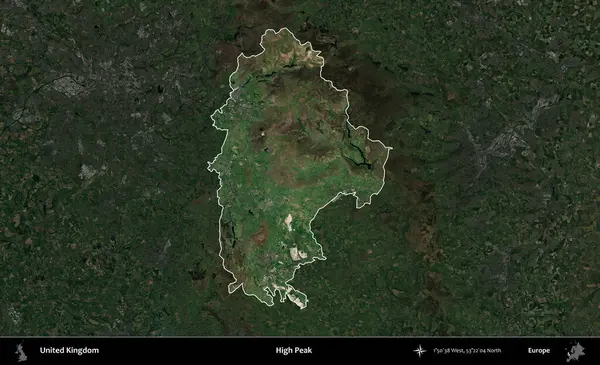 Yüksek Tepe. Birleşik Krallık 'ın idari alanı karartılmış bir uydu üzerinde vurgulanmış ve özetlenmiştir.