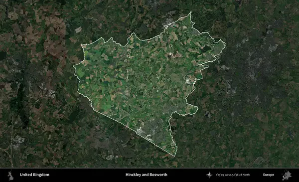 Hinckley ve Bosworth. Birleşik Krallık 'ın idari alanı karartılmış bir uydu üzerinde vurgulanmış ve özetlenmiştir.