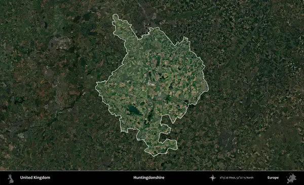 Huntingdonshire 'da. Birleşik Krallık 'ın idari alanı karartılmış bir uydu üzerinde vurgulanmış ve özetlenmiştir.