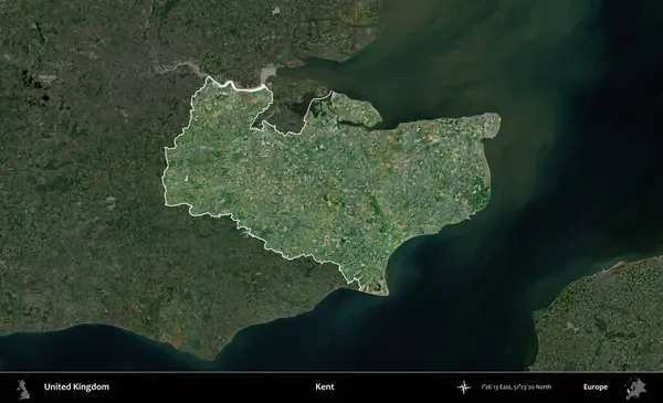Kent. Birleşik Krallık 'ın idari alanı karartılmış bir uydu üzerinde vurgulanmış ve özetlenmiştir.