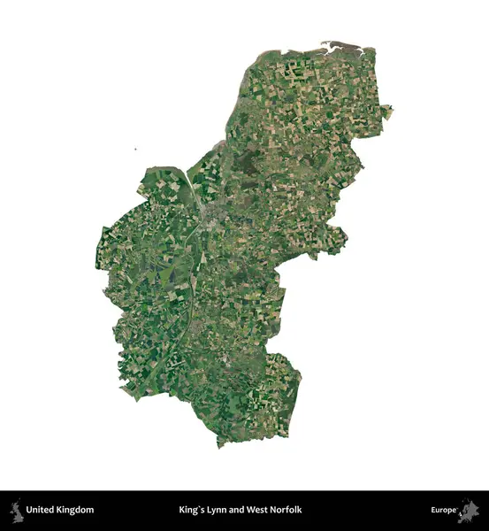 King 's Lynn ve West Norfolk. Birleşik Krallık 'ın idari alanı uydudan beyaza izole edildi.