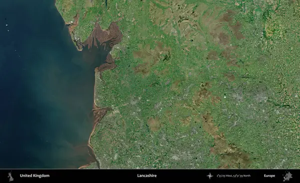 Lancashire. Birleşik Krallık 'ın idari alanı bir uydu görüntüsü üzerinde