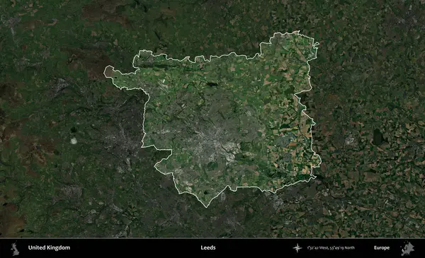 Leeds. Birleşik Krallık 'ın idari alanı karartılmış bir uydu üzerinde vurgulanmış ve özetlenmiştir.
