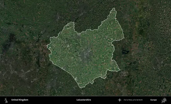 Leicestershire 'da. Birleşik Krallık 'ın idari alanı karartılmış bir uydu üzerinde vurgulanmış ve özetlenmiştir.