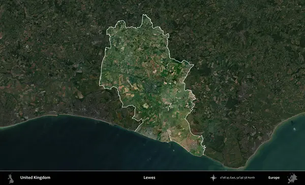 Lewes. Birleşik Krallık 'ın idari alanı karartılmış bir uydu üzerinde vurgulanmış ve özetlenmiştir.