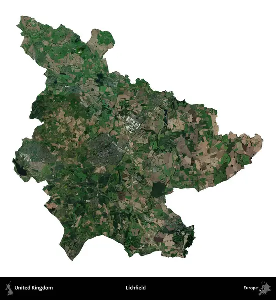 Lichfield 'da. Birleşik Krallık 'ın idari alanı uydudan beyaza izole edildi.